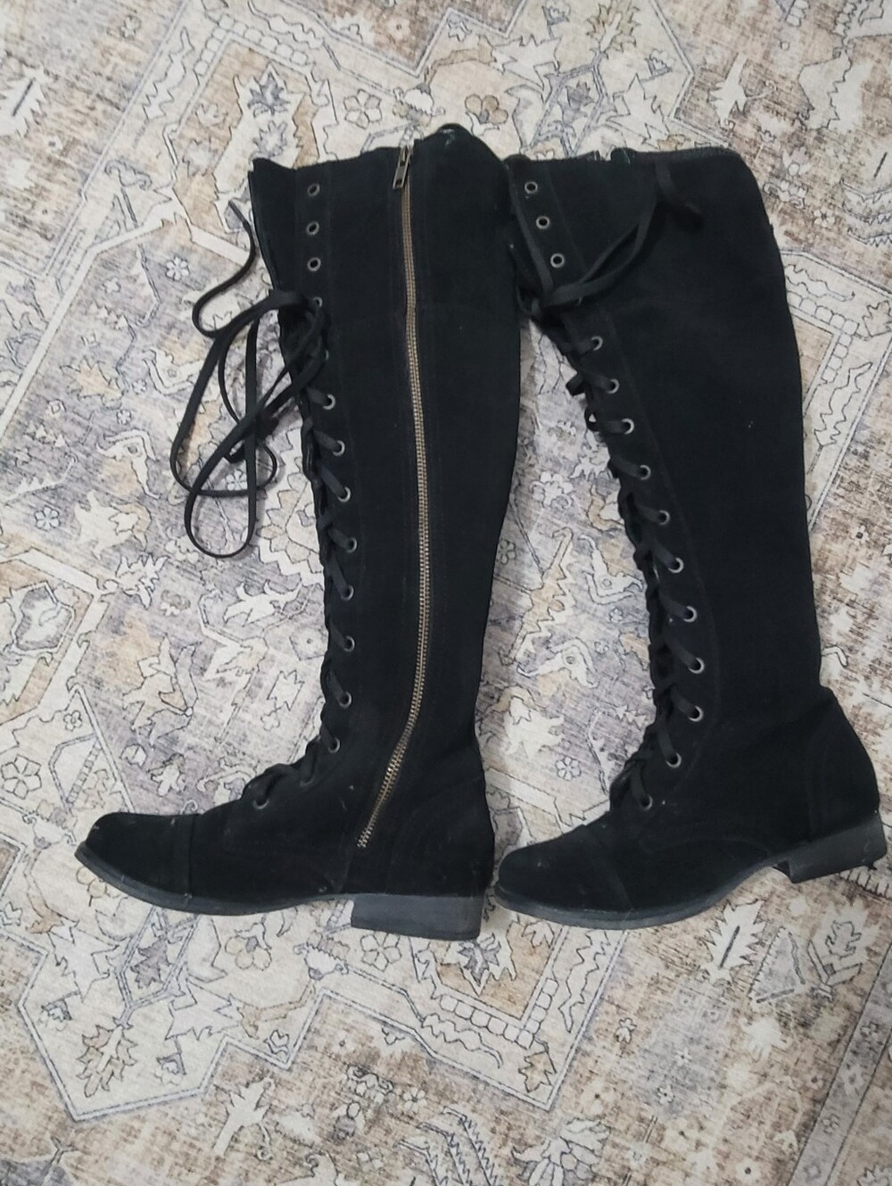 Women's Black Lace-Up Knee-High Boots Zigi Girl ,Suede Blck